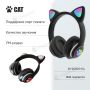 Беспроводные Bluetooth наушники Cat STN-28 Кошачьи ушки Гарнитура с микрофоном FM радио + AUX, подсветка (Черный)