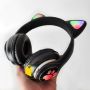 Беспроводные Bluetooth наушники Cat STN-28 Кошачьи ушки Гарнитура с микрофоном FM радио + AUX, подсветка (Черный)