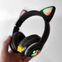 Беспроводные Bluetooth наушники Cat STN-28 Кошачьи ушки Гарнитура с микрофоном FM радио + AUX, подсветка (Черный)