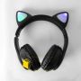 Беспроводные Bluetooth наушники Cat STN-28 Кошачьи ушки Гарнитура с микрофоном FM радио + AUX, подсветка (Черный)