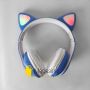 Бездротові навушники Bluetooth Cat STN-28 Котячі вушка Гарнітура з мікрофоном FM радіо + AUX, підсвічування (Синій)
