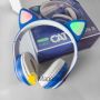Бездротові навушники Bluetooth Cat STN-28 Котячі вушка Гарнітура з мікрофоном FM радіо + AUX, підсвічування (Синій)