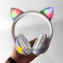 Бездротові навушники Bluetooth Cat STN-28 Котячі вушка Гарнітура з мікрофоном FM радіо + AUX, підсвічування (Фіолетові)