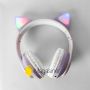 Бездротові навушники Bluetooth Cat STN-28 Котячі вушка Гарнітура з мікрофоном FM радіо + AUX, підсвічування (Фіолетові)