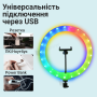 Кільцева лампа 30 см RGB з 3D ефектом зі штативом на 2,1 м і тримачем для телефону (2510-1)