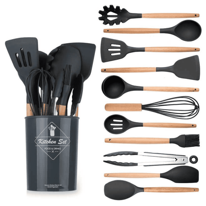 Набір силіконового кухонного приладдя з підставкою - 12 предметів (2986)