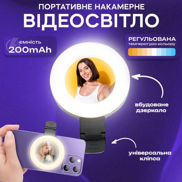 Селфі кільце Plokama LED U20 на прищіпці для телефону, ноутбука (3366)