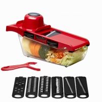 Овощерезка шинковка со сменными насадками Mandoline Slicer терка слайсер 6 в 1 с контейнером красная