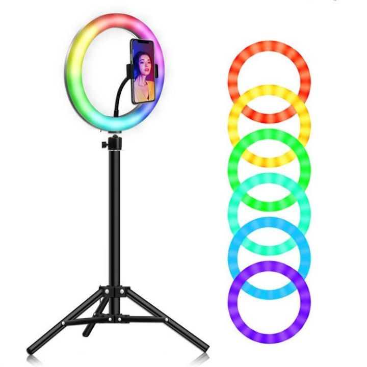 Кільцева лампа RGB LED 26 см зі штативом 2 метри та з тримачем для телефону для селфі та юних блогерів (1300-01)