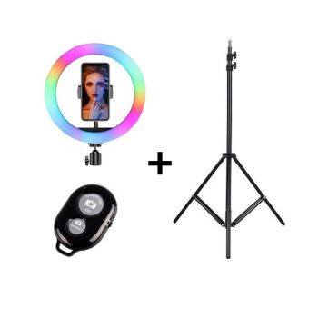 Кільцева LED лампа RGB 33 см 15 колірних схем SOFT RING LIGHT + Подарунок Штатив 210 см + bluetooth пульт Набір для блогера