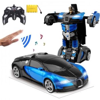 Аккумуляторная машина робот-трансформер на радиоуправлении Bugatti Veyron 1:14 синяя