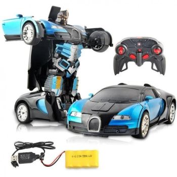 Машинка трансформер на радиоуправлении Bugatti Veyron Robot Car RC 1:18 радиоуправляемая машина на аккумуляторе синяя