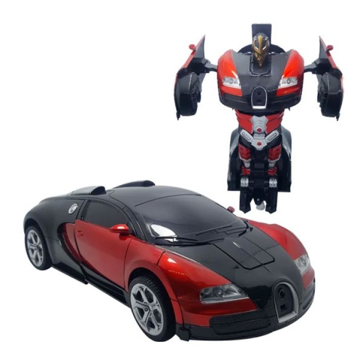 Машинка трансформер на радиоуправлении Bugatti Veyron Robot Car RC 1:18 радиоуправляемая машина на аккумуляторе красная