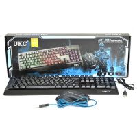  Игровой проводный комплект клавиатура и мышка UKC 4958 геймерский комплект черный c RGB подсветкой