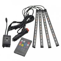 Автомобильная водонепроницаемая светодиодная RGB LED подсветка в салон на 4 ленты от прикуривателя с пультом (1868)
