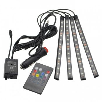 Автомобильная водонепроницаемая светодиодная RGB LED подсветка в салон на 4 ленты от прикуривателя с пультом (1868)