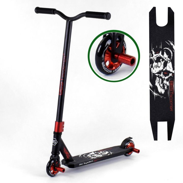Самокат трюковый с алюминиевыми колесами 2 пеги в комплекте Best Scooter черный с красным (1891-32947)