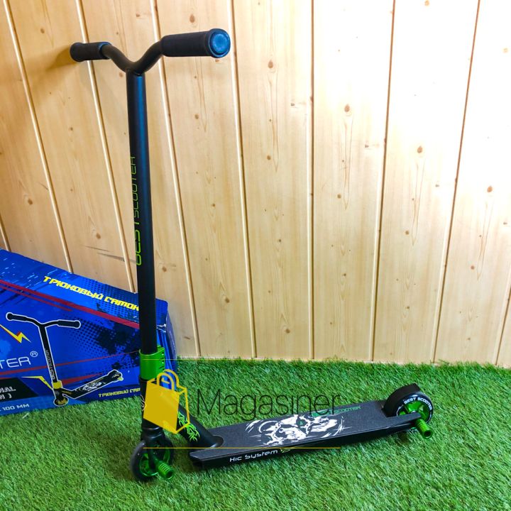 Самокат трюковый с алюминиевыми колесами 2 пеги в комплекте Best Scooter зеленый (DIMSA-027-1N), Черный с зеленым
