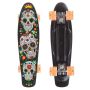 Пенни борд скейт маленький лонгборд детский скейтборд Best Board доска 55 см, колёса полиуритановые светятся для фрирайда черный-оранжевый с рисунким