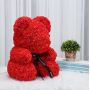 Подарочный Мишка из искусственных 3D роз 25 см в подарочной коробке красный 