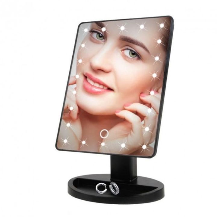 Косметическое настольное зеркало для макияжа с подсветкой 16 LED Touch Mirror сенсорное гримерное черное